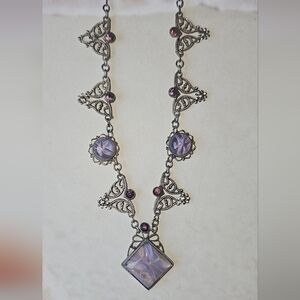 #136 Vintage Victorian Style Necklace In Purple And Silver